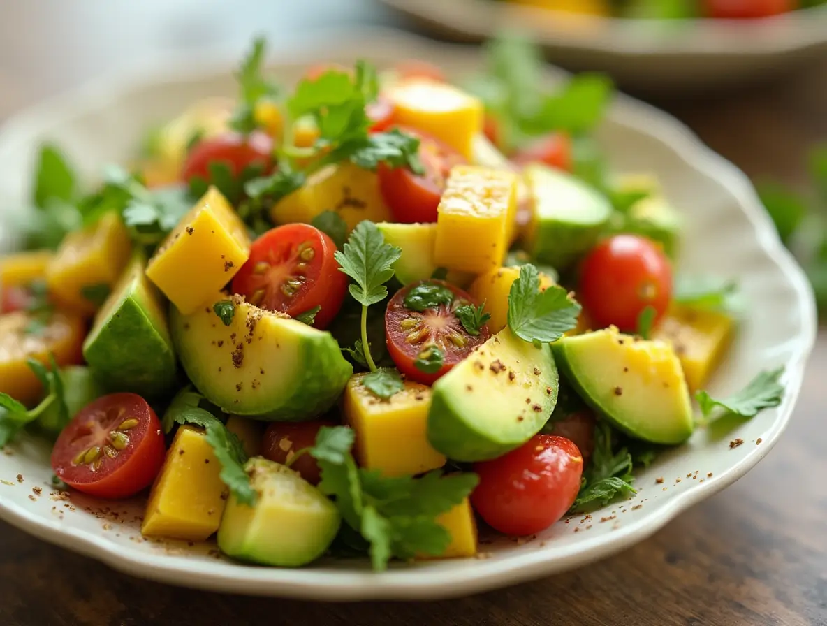 Refreshing mango, creamy avocado, and fresh greens. Button: View Recipe